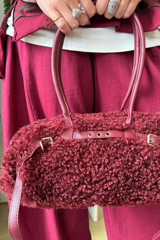 Hicks Shearling Barrel Bag Burgundy